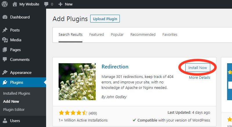 Install the Redirection plugin from WordPress dashboard