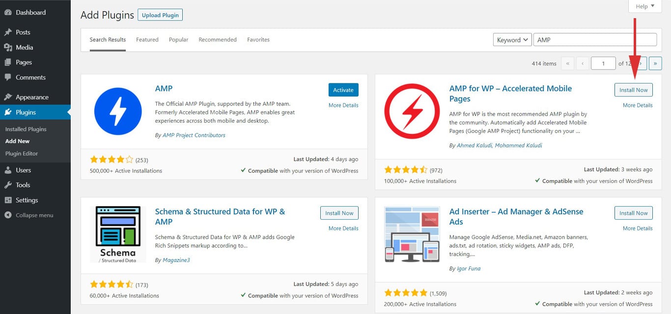 Install Amp for WP plugin