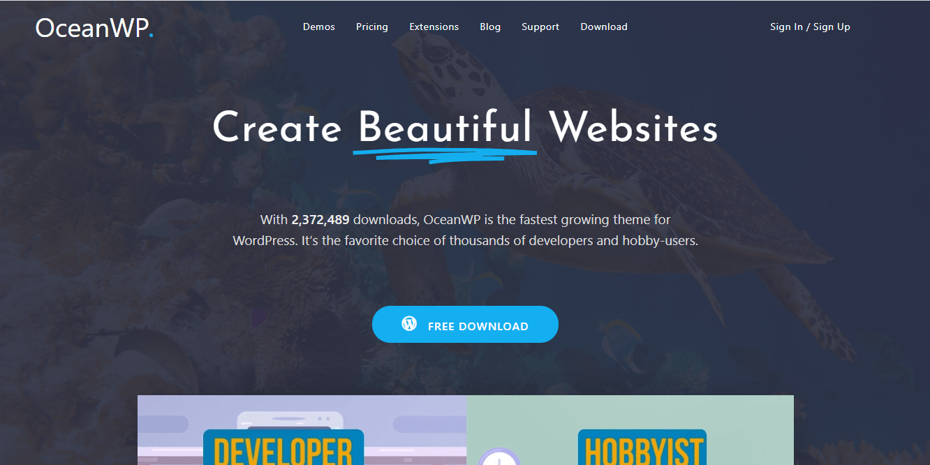 Ocean WP theme homepage screenshot
