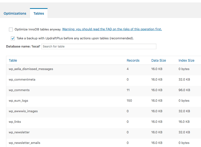 WP-optimized Tables