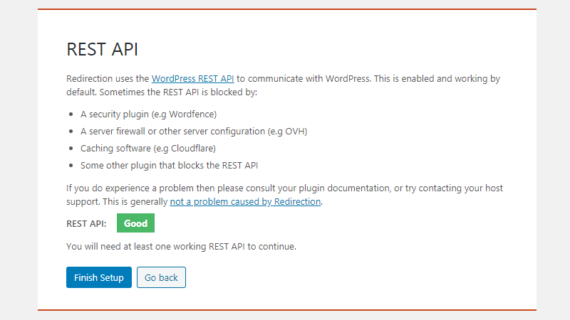 Redirection plugin REST API status