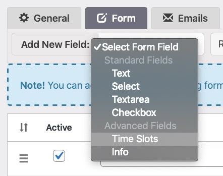 Booking calendar form tab