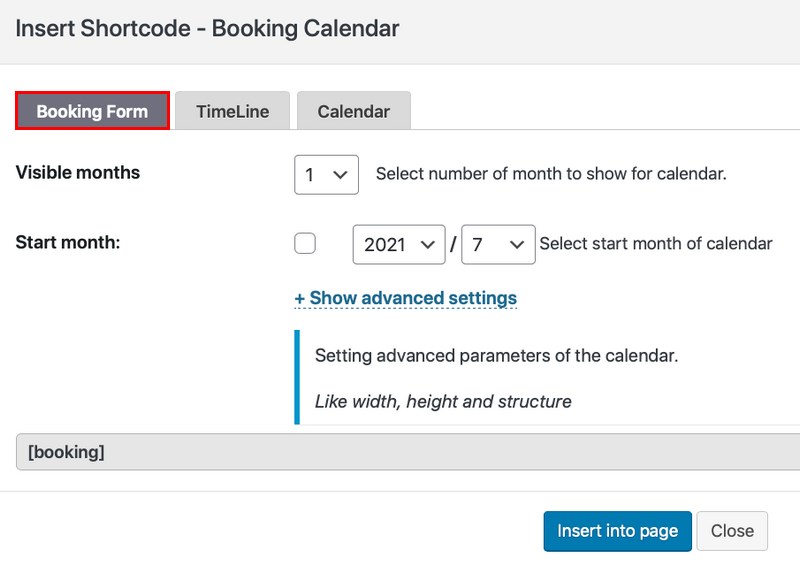 Booking form setting
