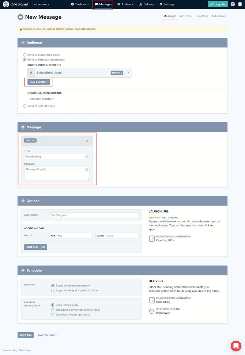 Segment toevoegen in OneSignal