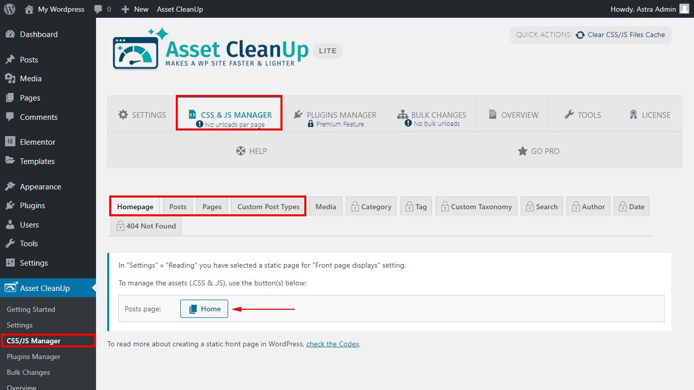 Asset Cleanup configuration page