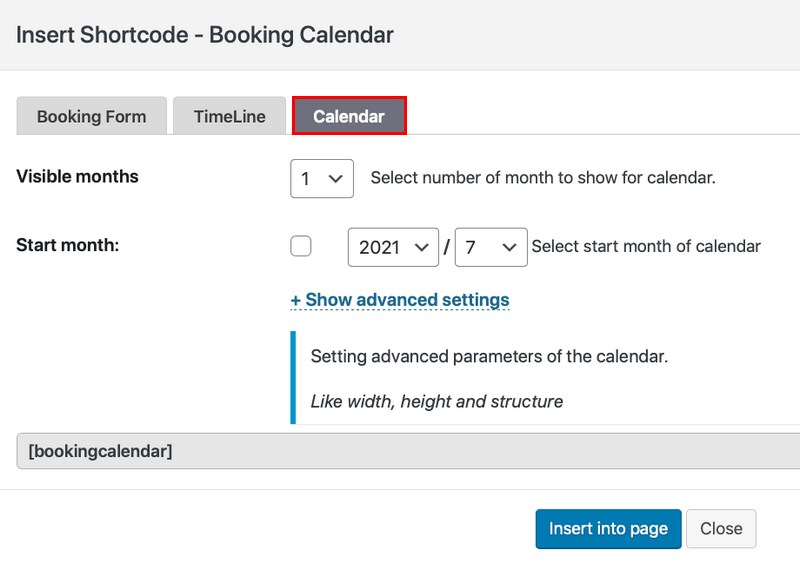 booking calendar setting