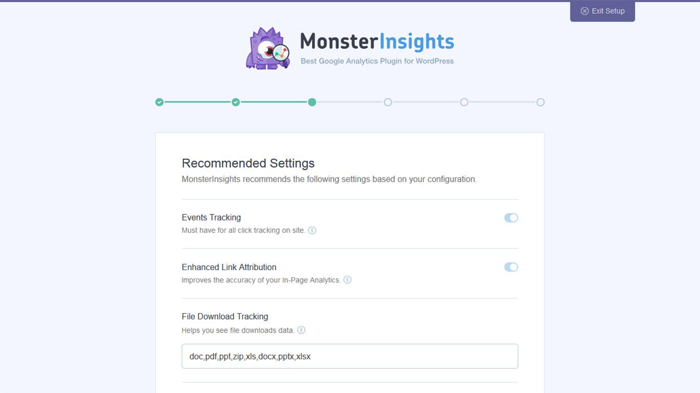 MonsterInsights recommended settings