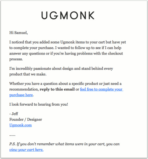 Ugmonkからの個人化された電子メール