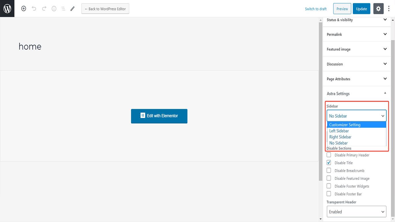 Sidebar settings of Astra