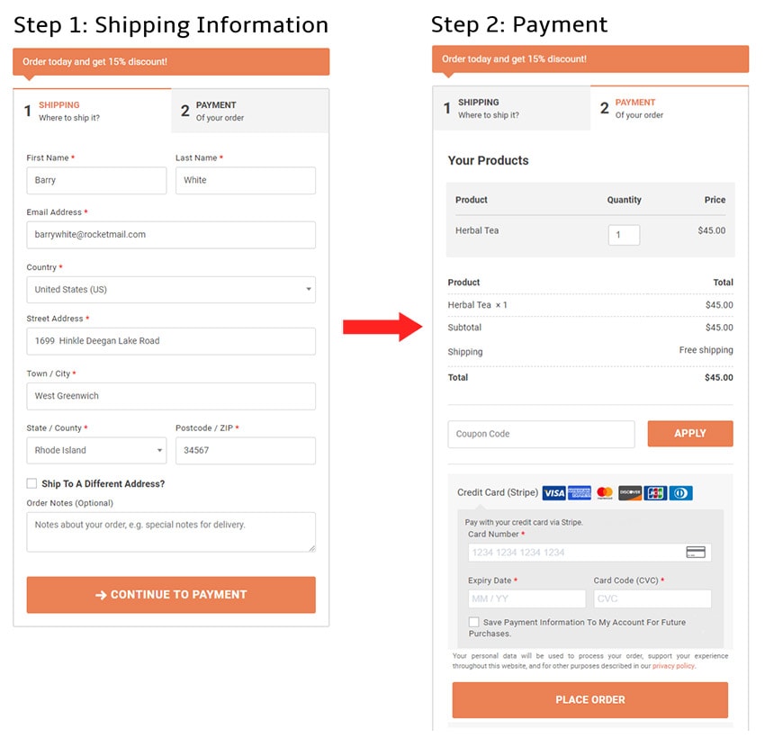 Two step checkout form image