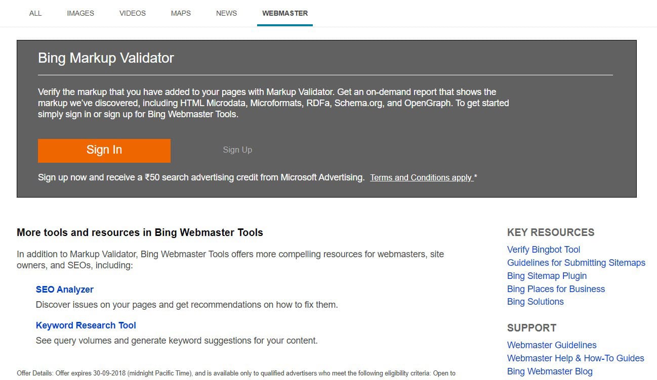 Bing markup validator