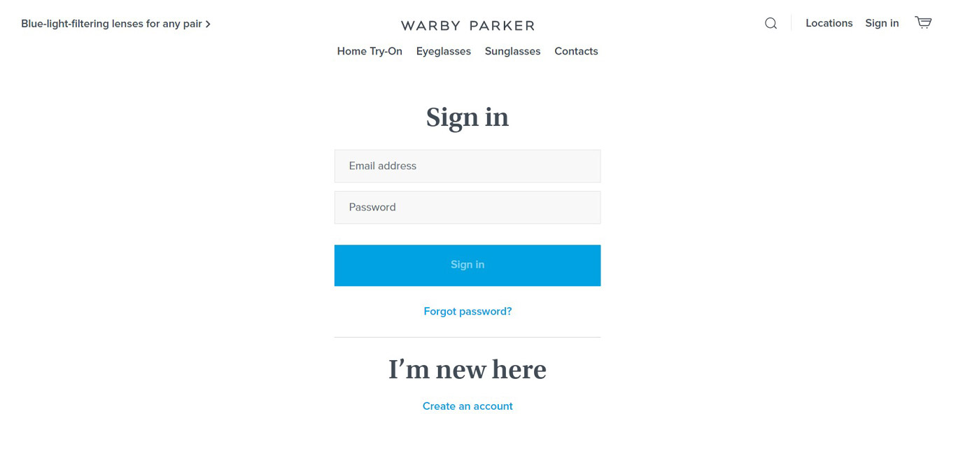 Warby Parker checkout options