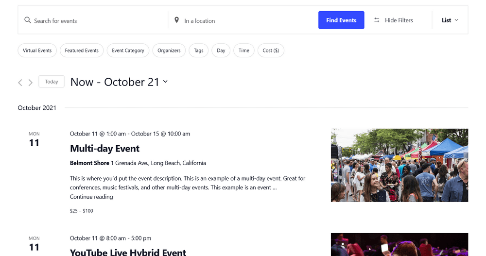 Event calendar demo site