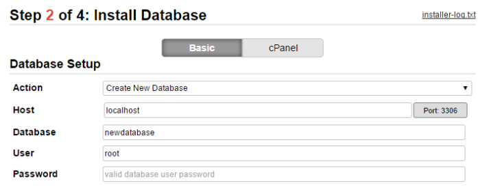 Installing database image