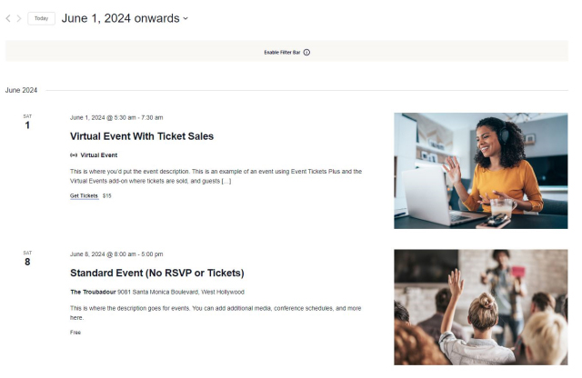 Events calendar image