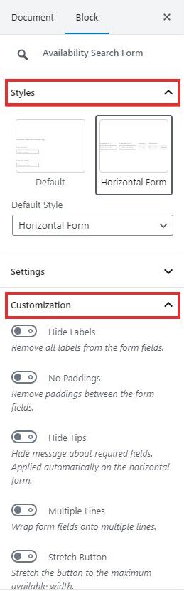 Search form styling options