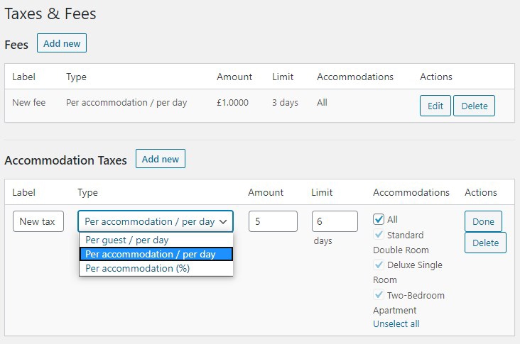 Image displaying option for taxes and extra fees