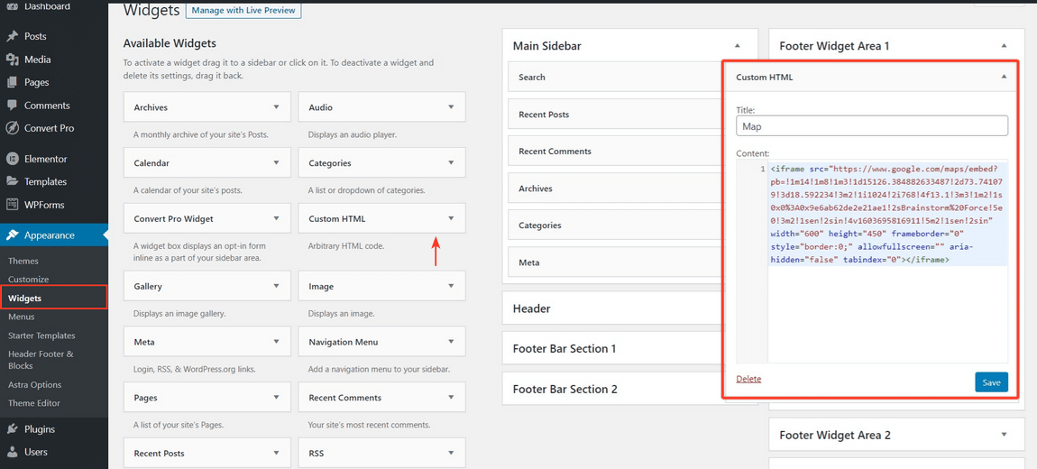 Add Map in wordpress footer