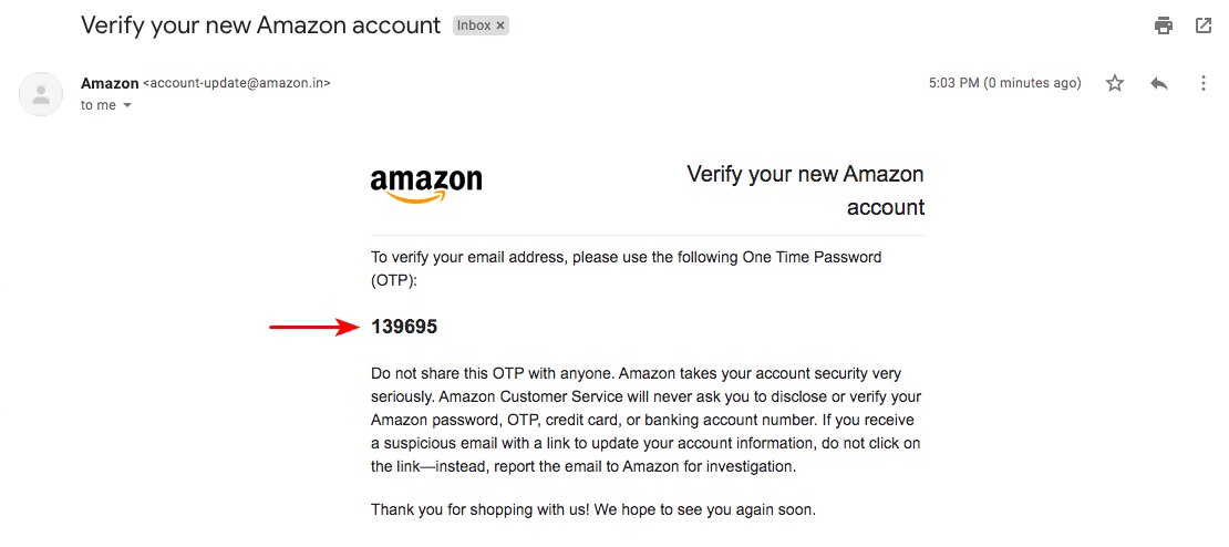Amazon OTP message