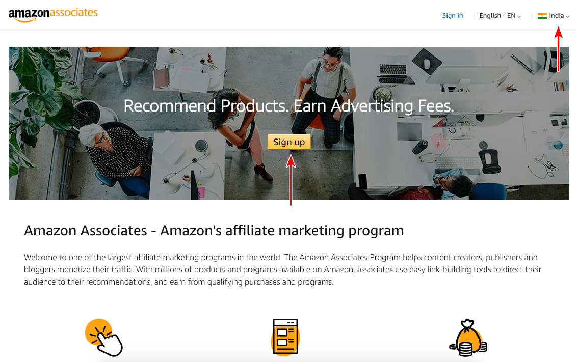 Amazon associates homepage