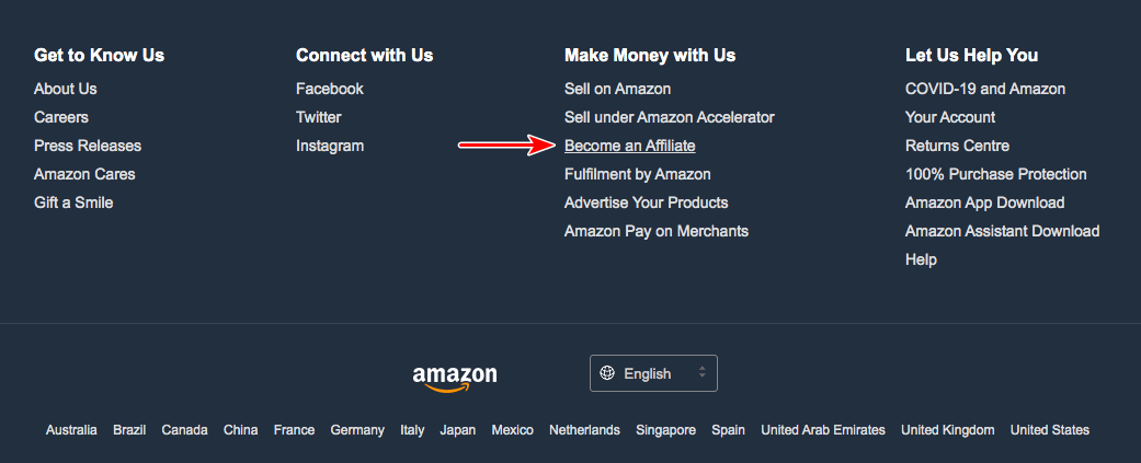Amazon footer affiliate link