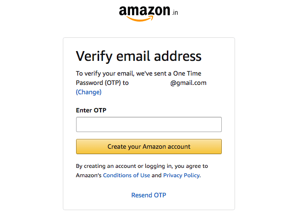 Amazon verify email using OTP