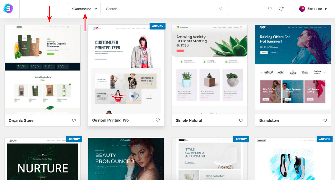 Astra eCommerce starter templates page