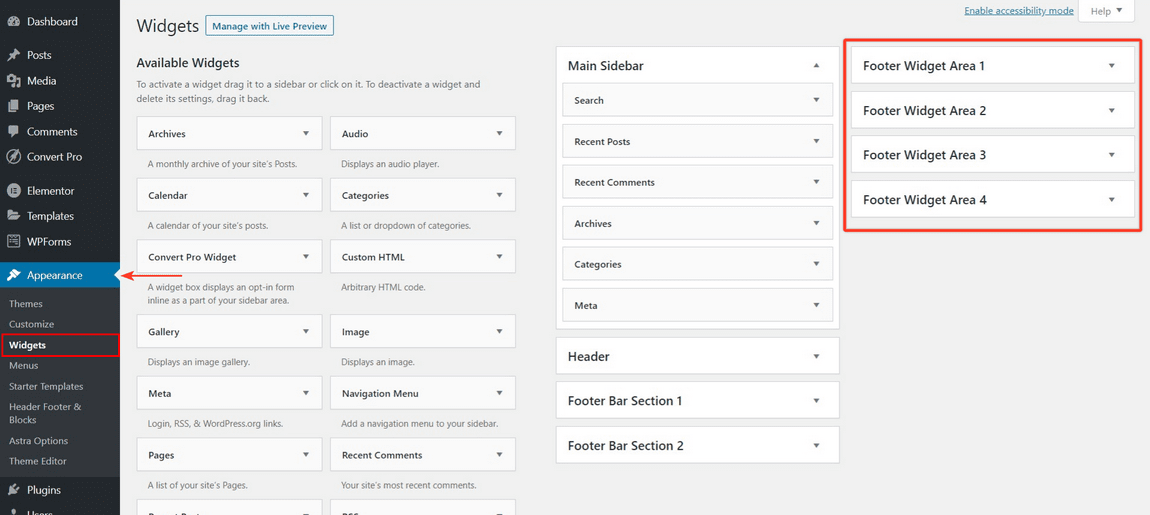 Wordpress footer widget area