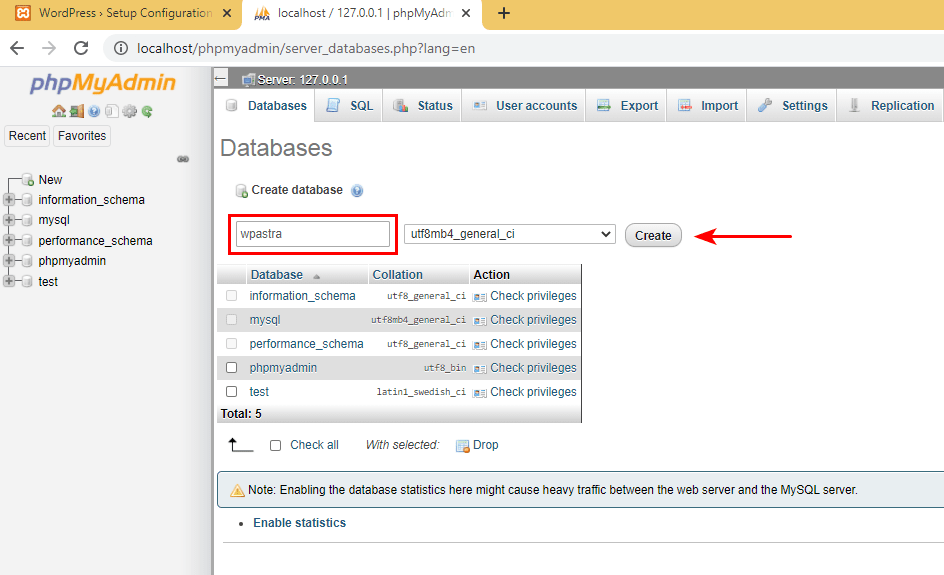 Configuración de la base de datos de WordPress de XAMPP 4