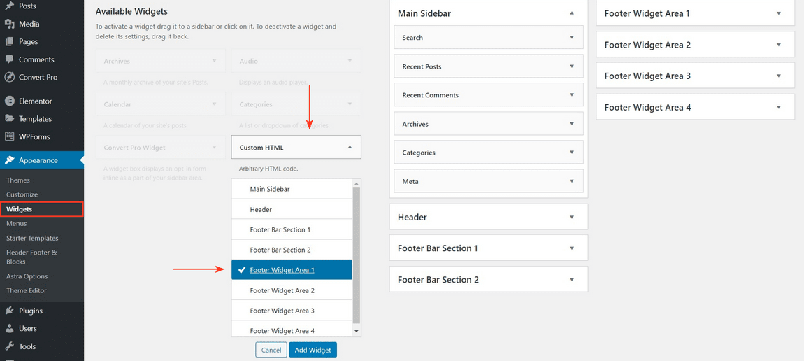 add custom html widget in footer