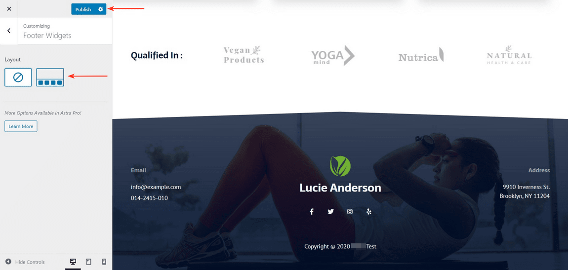 add footer widgets in astra
