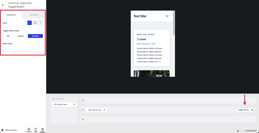 How To Create Mobile Header With Astra Header Builder Toggle button customization in the header