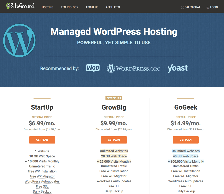siteground managed hosting plans