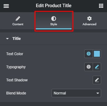 Elementor product title style settings
