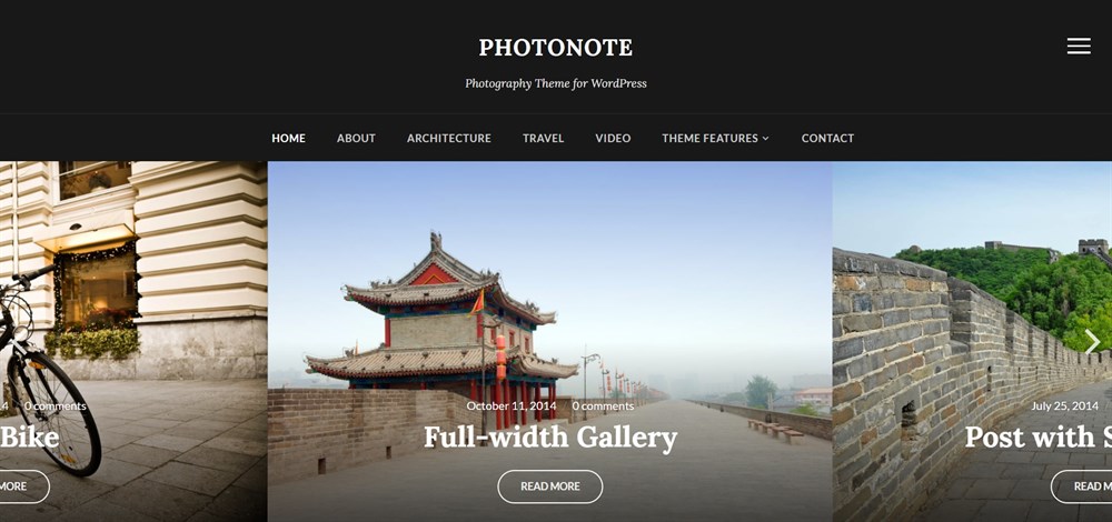 PhotoNote Photography Theme for WordPress demo