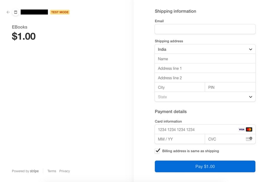 Simple pay checkout page