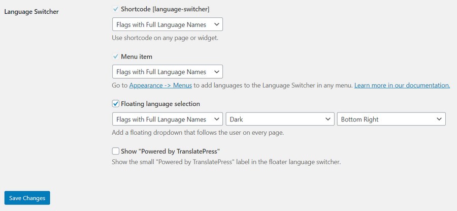 TranslatePress language switcher