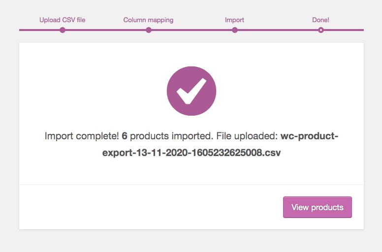 WooCommerce Importing success message