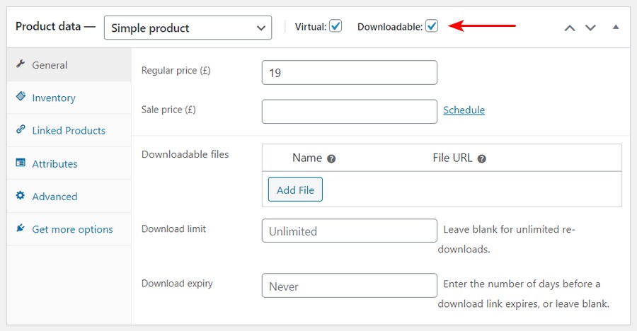 WooCommerce downloadable product setting