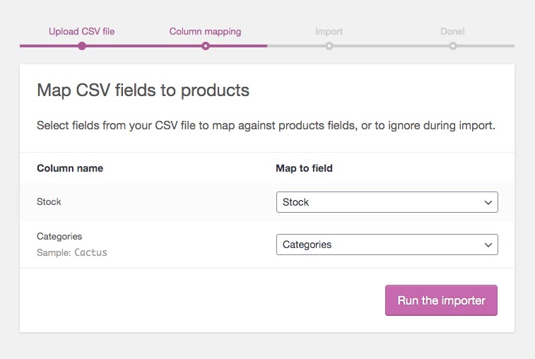 WooCommerce import product page column mapping
