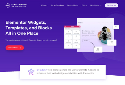 Ultimate Addons for Elementor home page
