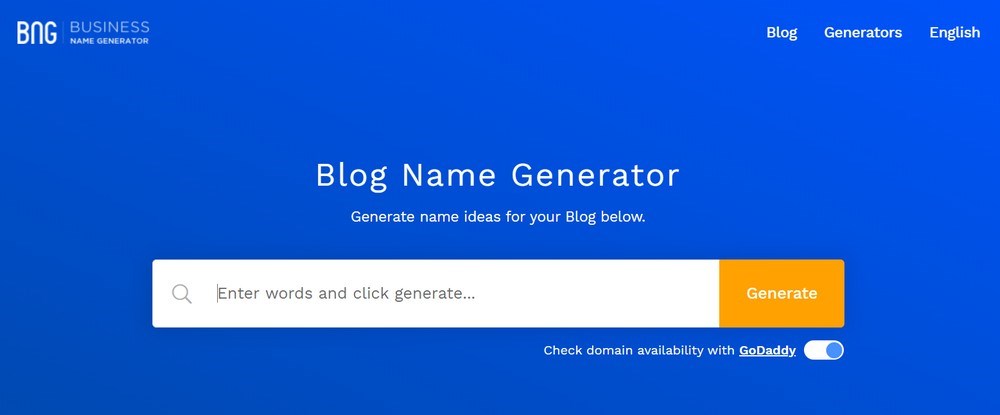 Business name generator homepage