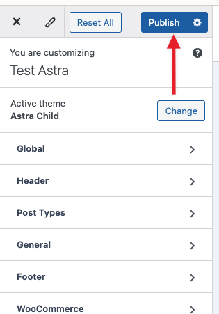 Publish Customizer Changes