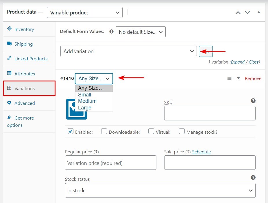 WooCommerce Variable product varriations
