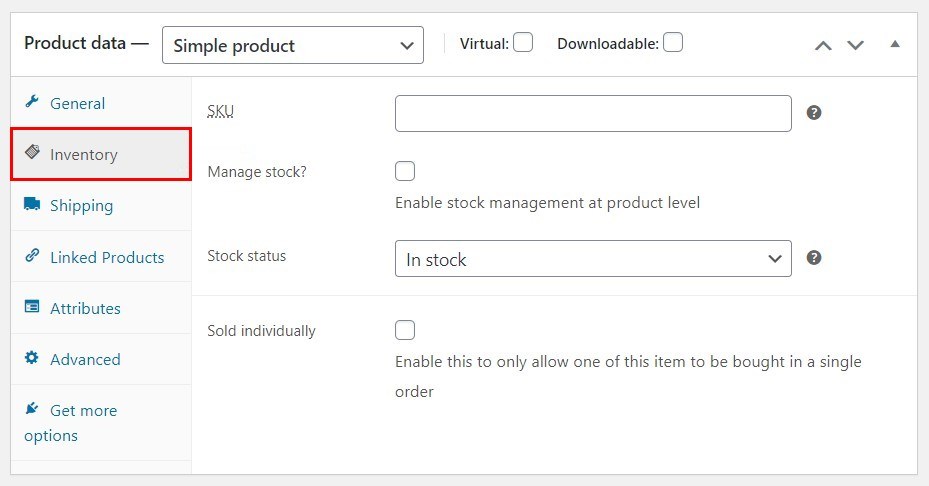 WooCommerce Inventory tab