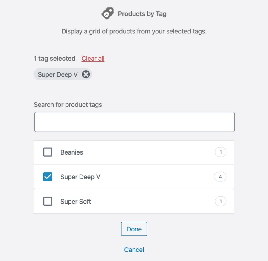 WooCommerce product by tag block