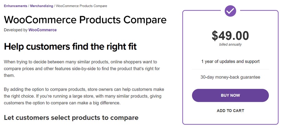 WooCommerce products compare plugin