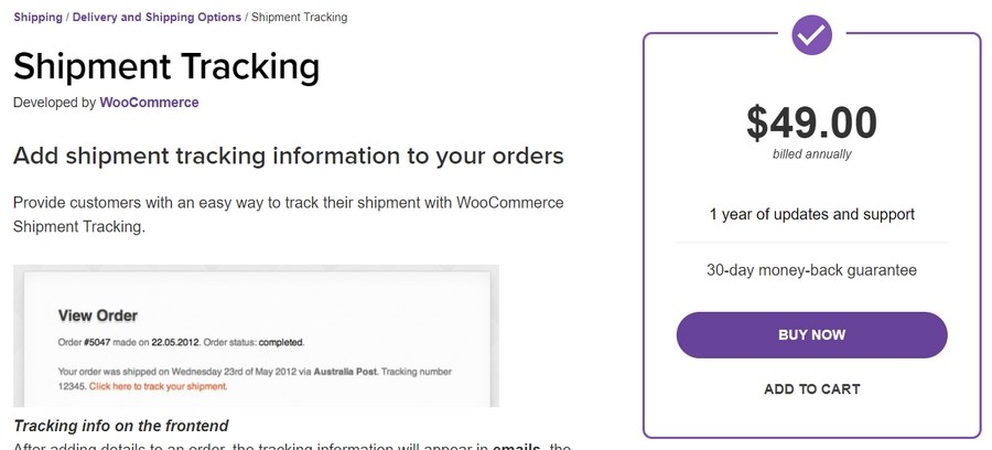 WooCommerce shipment tracking addon