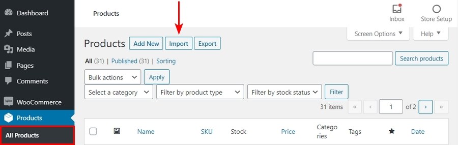 Import products in WooCommerce