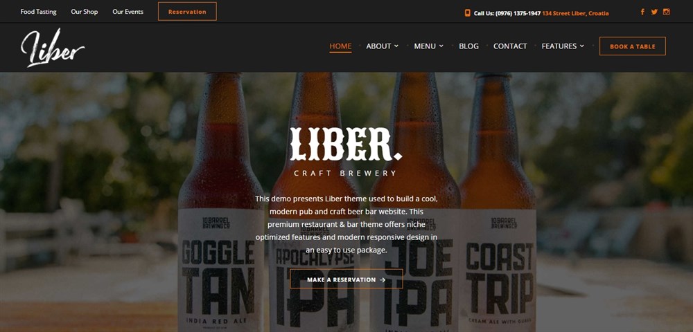 Liber Beer restaurant theme demo site